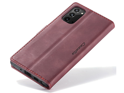 CaseMe Slim Synthetic Leather Wallet Case with Stand for Samsung Galaxy Note20 - Burgundy