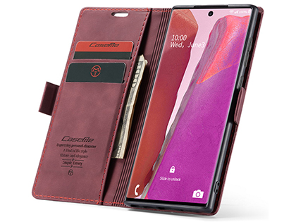 CaseMe Slim Synthetic Leather Wallet Case with Stand for Samsung Galaxy Note20 - Burgundy