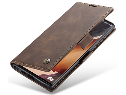 CaseMe Slim Synthetic Leather Wallet Case with Stand for Samsung Galaxy Note20 - Chocolate Leather Wallet Case