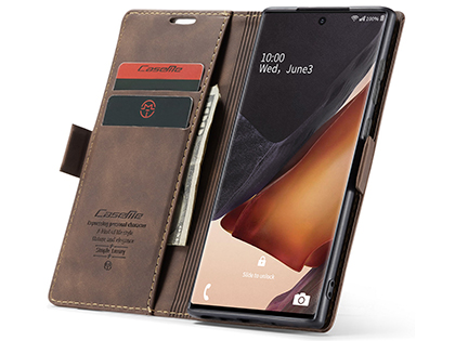 CaseMe Slim Synthetic Leather Wallet Case with Stand for Samsung Galaxy Note20 - Chocolate
