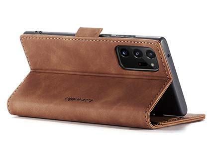 CaseMe Slim Synthetic Leather Wallet Case with Stand for Samsung Galaxy Note20 Ultra - Tan