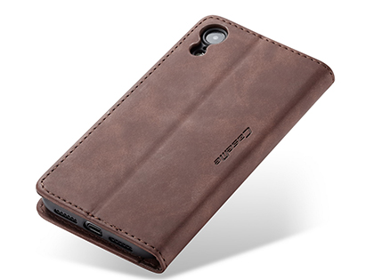 CaseMe Slim Synthetic Leather Wallet Case with Stand for iPhone XR - Chocolate
