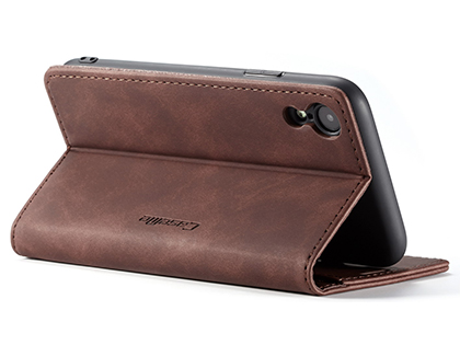 CaseMe Slim Synthetic Leather Wallet Case with Stand for iPhone XR - Chocolate