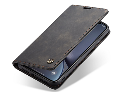 CaseMe Slim Synthetic Leather Wallet Case with Stand for iPhone XR - Charcoal Leather Wallet Case