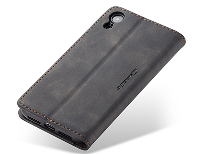 CaseMe Slim Synthetic Leather Wallet Case with Stand for iPhone XR - Charcoal