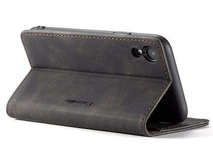 CaseMe Slim Synthetic Leather Wallet Case with Stand for iPhone XR - Charcoal