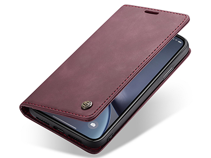 CaseMe Slim Synthetic Leather Wallet Case with Stand for iPhone XR - Burgundy Leather Wallet Case