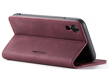 CaseMe Slim Synthetic Leather Wallet Case with Stand for iPhone XR - Burgundy