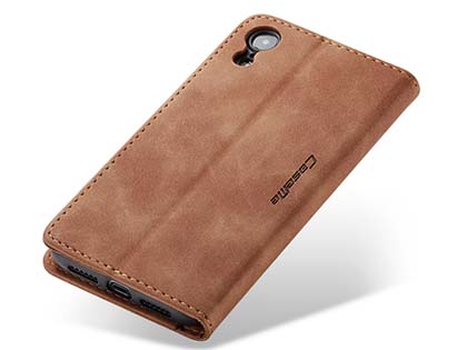 CaseMe Slim Synthetic Leather Wallet Case with Stand for iPhone XR - Tan