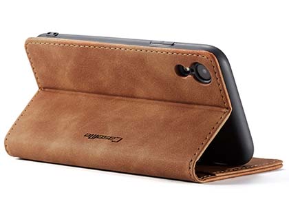 CaseMe Slim Synthetic Leather Wallet Case with Stand for iPhone XR - Tan