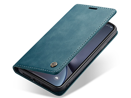 CaseMe Slim Synthetic Leather Wallet Case with Stand for iPhone Xs Max - Teal Leather Wallet Case