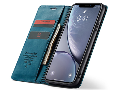 CaseMe Slim Synthetic Leather Wallet Case with Stand for iPhone Xs Max - Teal