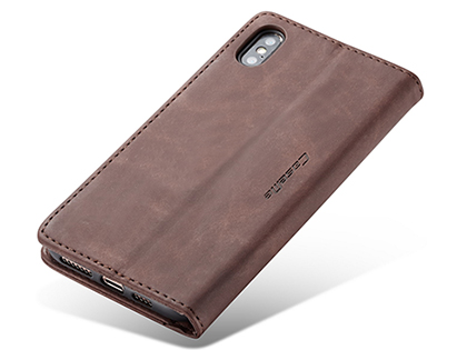 CaseMe Slim Synthetic Leather Wallet Case with Stand for iPhone Xs Max - Chocolate