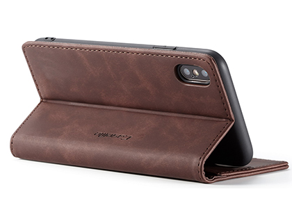 CaseMe Slim Synthetic Leather Wallet Case with Stand for iPhone Xs Max - Chocolate