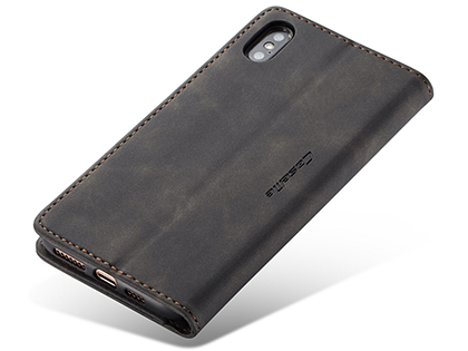 CaseMe Slim Synthetic Leather Wallet Case with Stand for iPhone Xs Max - Charcoal