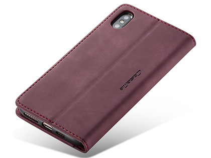 CaseMe Slim Synthetic Leather Wallet Case with Stand for iPhone Xs Max - Burgundy