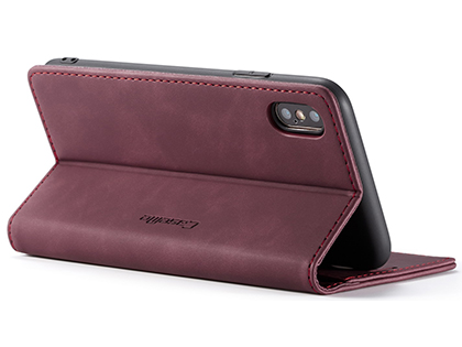 CaseMe Slim Synthetic Leather Wallet Case with Stand for iPhone Xs Max - Burgundy