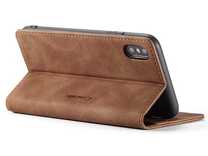 CaseMe Slim Synthetic Leather Wallet Case with Stand for iPhone Xs Max - Tan