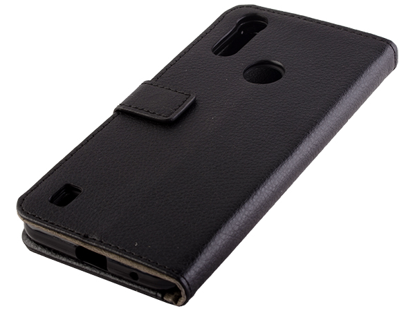 Synthetic Leather Wallet Case with Stand for Motorola Moto E6s (2020) - Black Leather Wallet Case