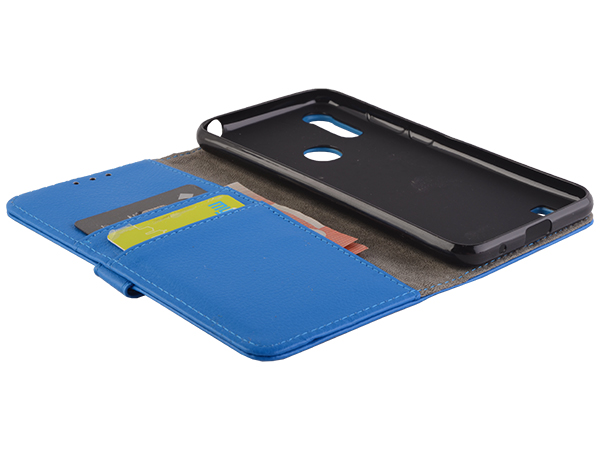Synthetic Leather Wallet Case with Stand for Motorola Moto E6s (2020) - Blue