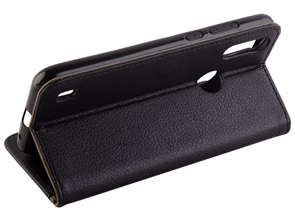 Synthetic Leather Wallet Case with Stand for Motorola Moto E6s (2020) - Black