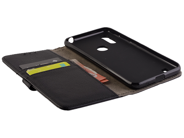 Synthetic Leather Wallet Case with Stand for Motorola Moto E6s (2020) - Black