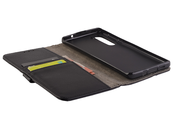 Synthetic Leather Wallet Case with Stand for Motorola Edge - Black