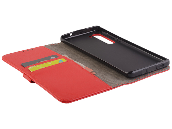 Synthetic Leather Wallet Case with Stand for Motorola Edge - Red