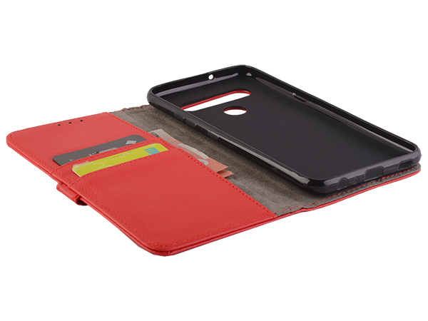 Synthetic Leather Wallet Case with Stand for LG K61 - Red