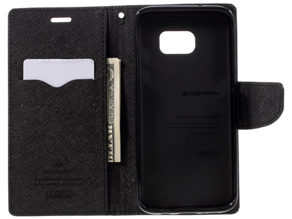 Mercury Goospery Colour Fancy Diary Case with Stand for Samsung Galaxy S7 - Black
