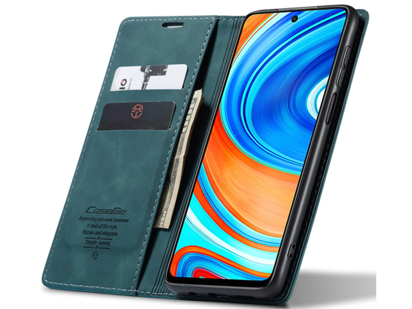 CaseMe Slim Synthetic Leather Wallet Case with Stand for Xiaomi Redmi Note 9 Pro - Teal