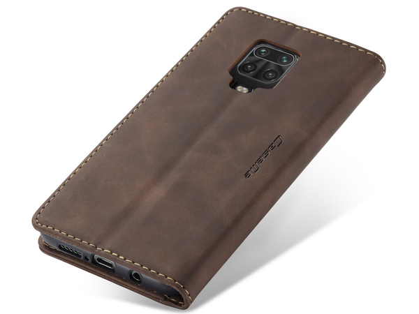 CaseMe Slim Synthetic Leather Wallet Case with Stand for Xiaomi Redmi Note 9 Pro - Chocolate