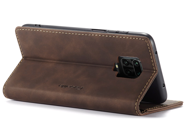 CaseMe Slim Synthetic Leather Wallet Case with Stand for Xiaomi Redmi Note 9 Pro - Chocolate