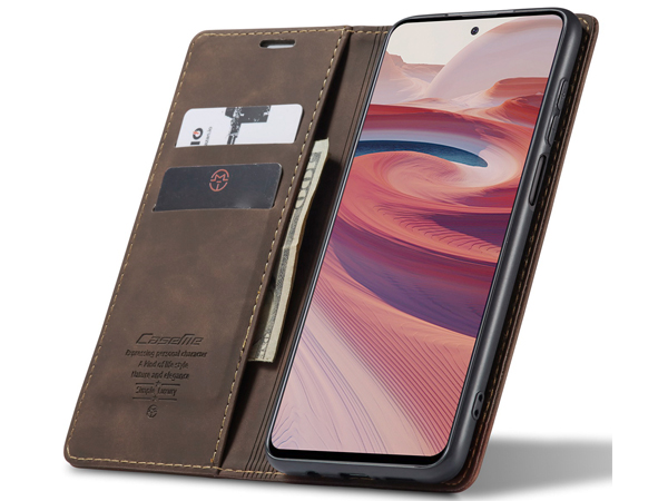 CaseMe Slim Synthetic Leather Wallet Case with Stand for Xiaomi Redmi Note 9 Pro - Chocolate