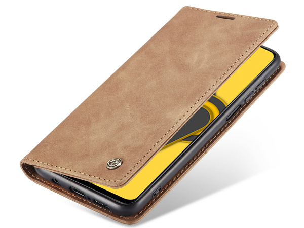 CaseMe Slim Synthetic Leather Wallet Case with Stand for Xiaomi Redmi Note 9 Pro - Tan Leather Wallet Case