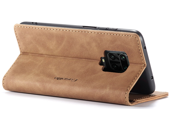 CaseMe Slim Synthetic Leather Wallet Case with Stand for Xiaomi Redmi Note 9 Pro - Tan