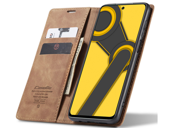 CaseMe Slim Synthetic Leather Wallet Case with Stand for Xiaomi Redmi Note 9 Pro - Tan