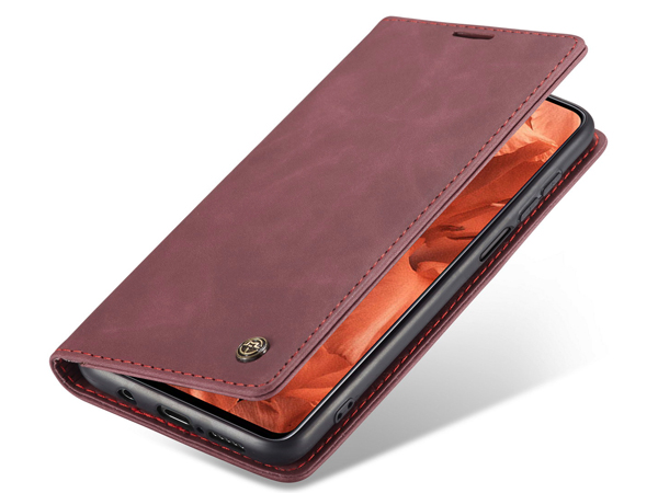 CaseMe Slim Synthetic Leather Wallet Case with Stand for Xiaomi Redmi Note 9 Pro - Burgundy Leather Wallet Case