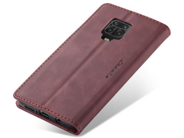 CaseMe Slim Synthetic Leather Wallet Case with Stand for Xiaomi Redmi Note 9 Pro - Burgundy