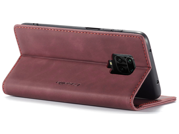 CaseMe Slim Synthetic Leather Wallet Case with Stand for Xiaomi Redmi Note 9 Pro - Burgundy