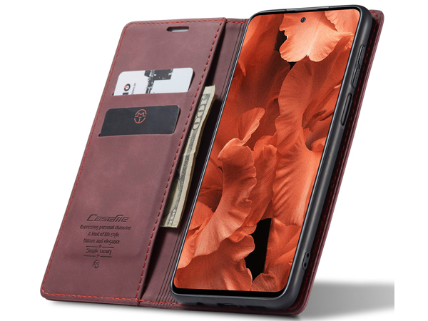 CaseMe Slim Synthetic Leather Wallet Case with Stand for Xiaomi Redmi Note 9 Pro - Burgundy