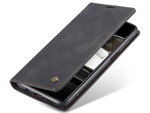 CaseMe Slim Synthetic Leather Wallet Case with Stand for Xiaomi Redmi Note 9 Pro - Charcoal Leather Wallet Case