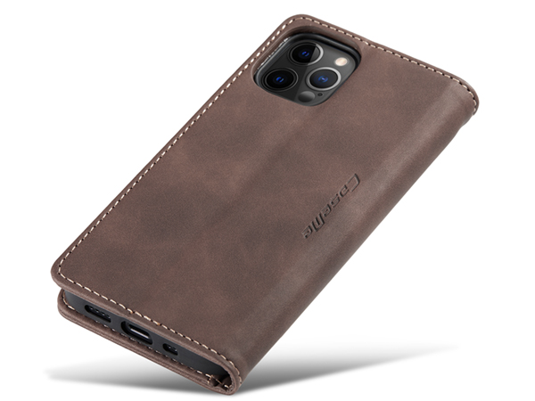 CaseMe Slim Synthetic Leather Wallet Case with Stand for iPhone 12 Pro Max - Chocolate