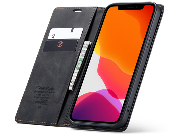 CaseMe Slim Synthetic Leather Wallet Case with Stand for iPhone 12 Pro Max - Charcoal