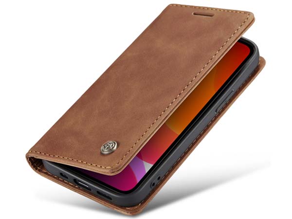 CaseMe Slim Synthetic Leather Wallet Case with Stand for iPhone 12 Pro Max - Tan Leather Wallet Case