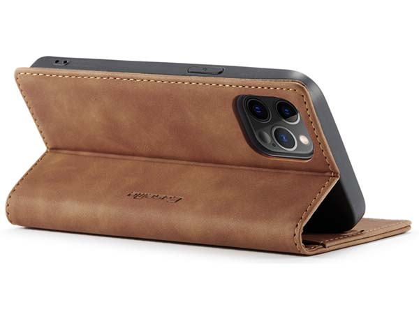 CaseMe Slim Synthetic Leather Wallet Case with Stand for iPhone 12 Pro Max - Tan