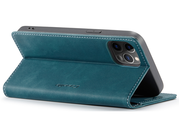 CaseMe Slim Synthetic Leather Wallet Case with Stand for iPhone 12 Pro - Teal