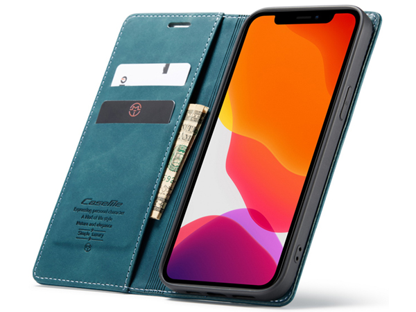 CaseMe Slim Synthetic Leather Wallet Case with Stand for iPhone 12 Pro - Teal