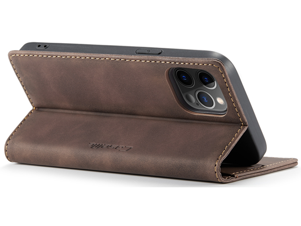 CaseMe Slim Synthetic Leather Wallet Case with Stand for iPhone 12 Pro - Chocolate