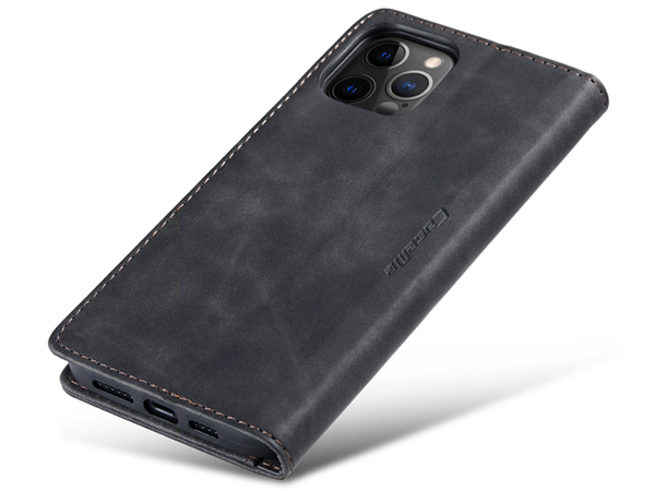CaseMe Slim Synthetic Leather Wallet Case with Stand for iPhone 12 Pro - Charcoal